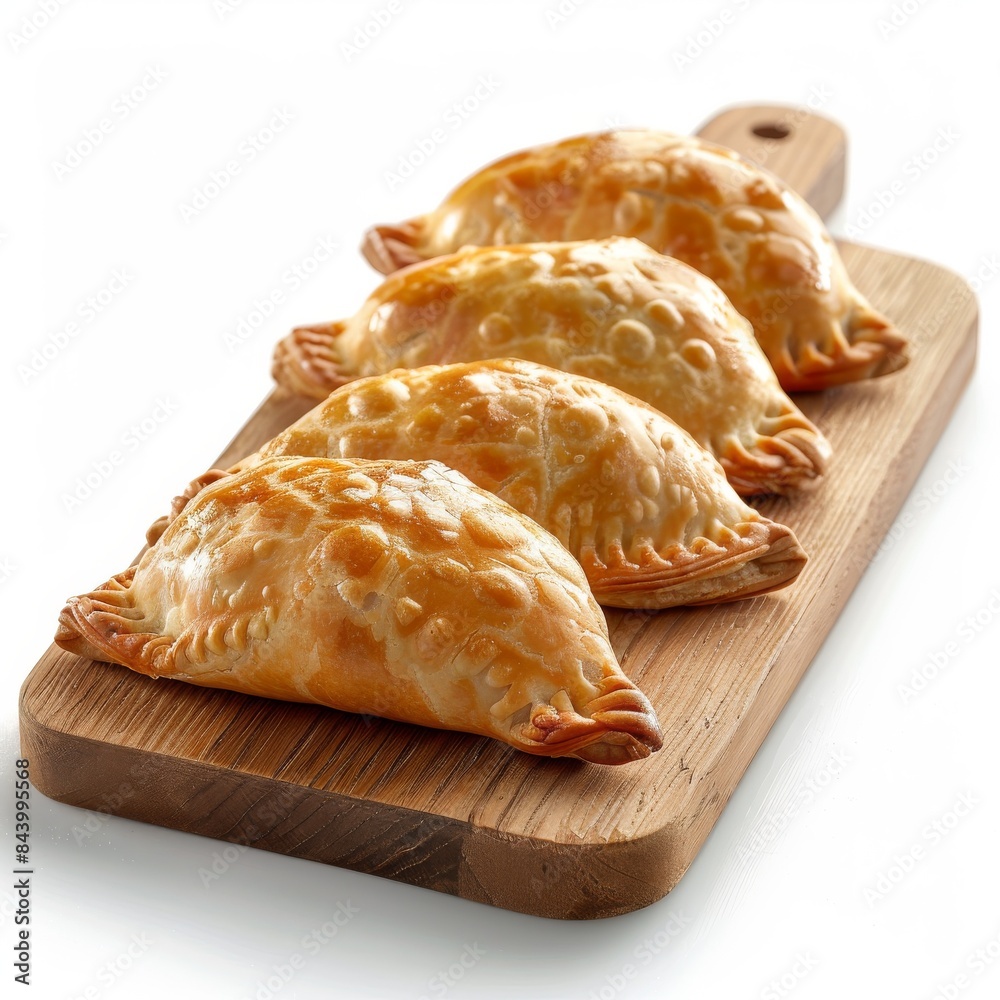 Golden Brown Empanadas on a Wooden Serving Board Golden Brown Empanadas on a Wooden Serving Board