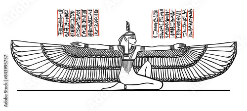 Isis Goddess line art on white background