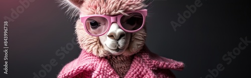 Alpaca Party Animal: Funny Birthday Celebration with Pink Suit and Sunglasses - Isolated Photography Banner/Greeting Card
