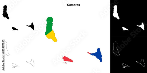 Comoros blank outline map set