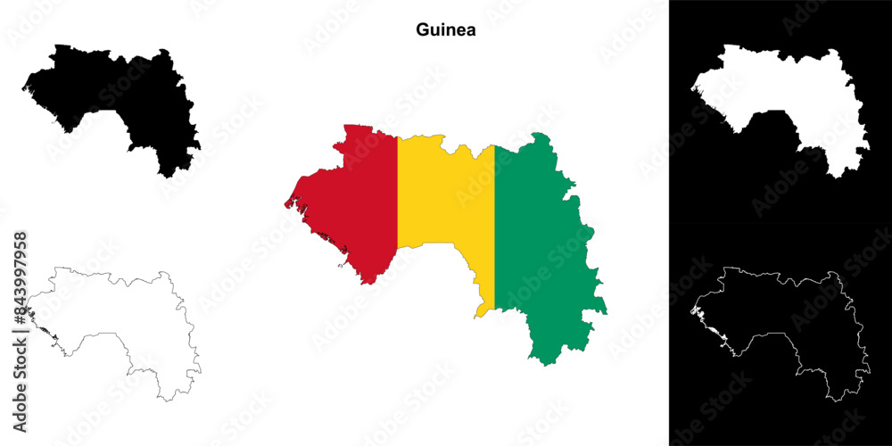 Obraz premium Guinea blank outline map set