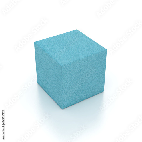 Sea blue leather textured ottoman cube isolated on white background