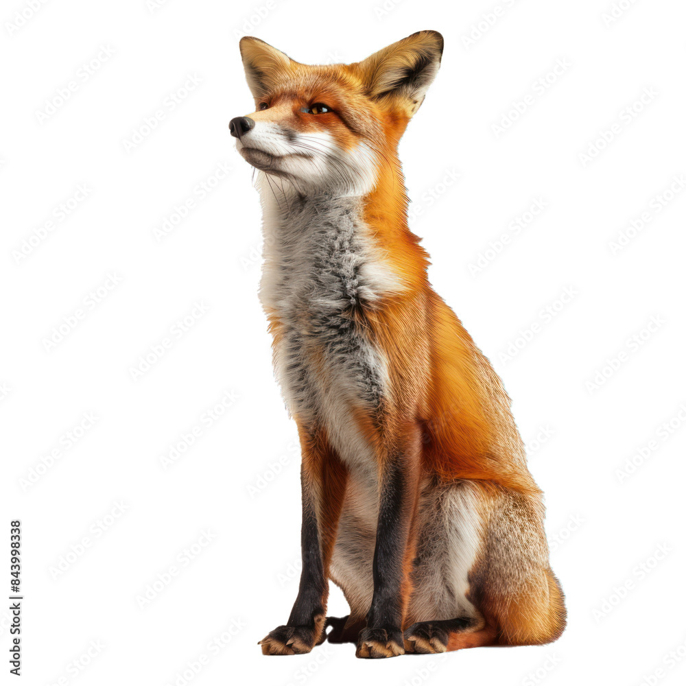 Fototapeta premium Majestic red fox sits attentively with a transparent background, perfect for composite imagery