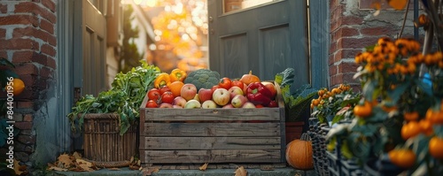 Wallpaper Mural Rustic Fall Harvest: Fresh Produce Displayed on a Wooden Crate Outdoors Torontodigital.ca