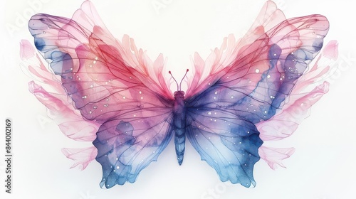 Vibrant Watercolor Butterfly with Pink and Blue Wings on White Background © Anutha