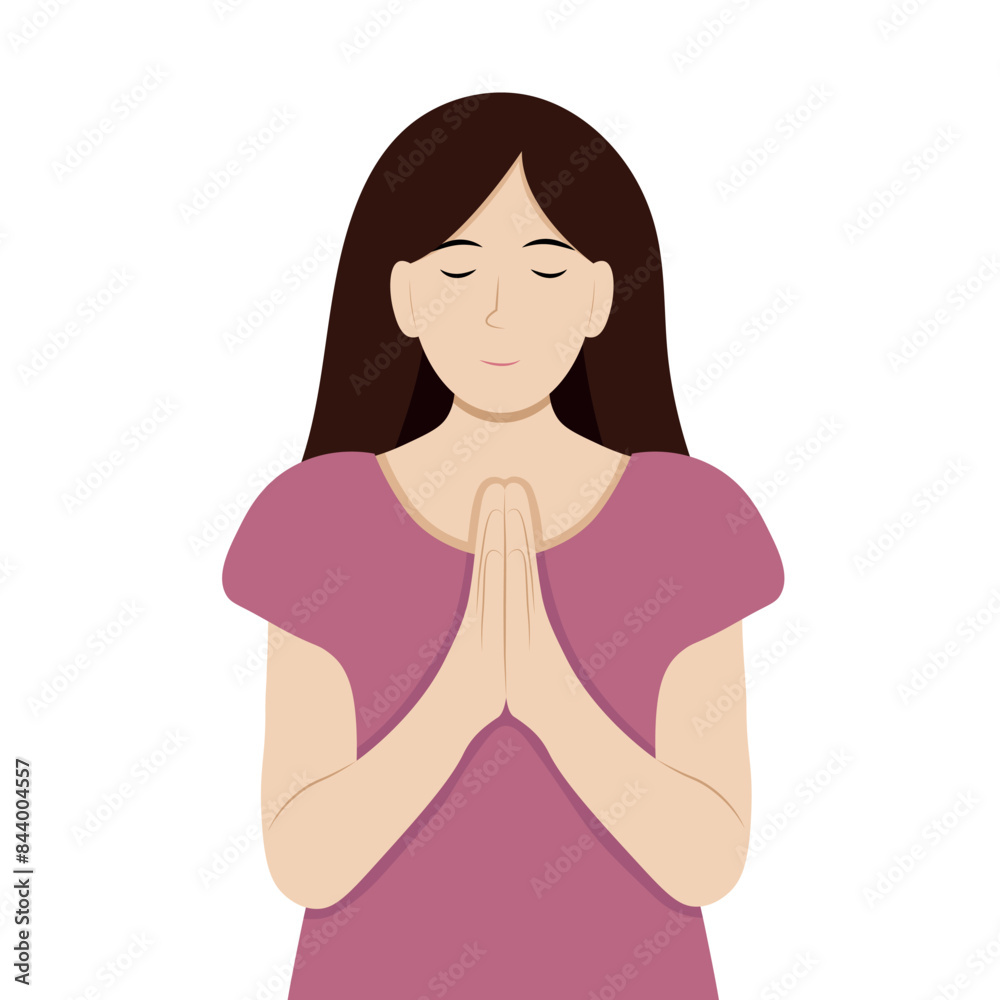 Portrait of a girl with folded hands in prayer, isolate on white, simple illustration, flat style, minimalism Portrait of a girl with folded hands in prayer, isolate on white, simple illustration, flat style, minimalism