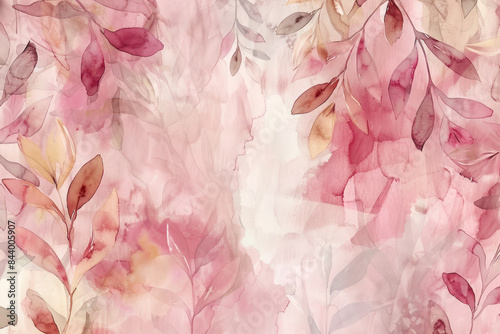 Abstract art botanical pink background. Luxury wallpaper with pink and earth tone watercolor, leaf.