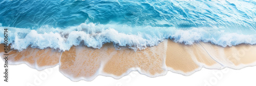 A beach with waves and sand, top view, transparent background, PNG