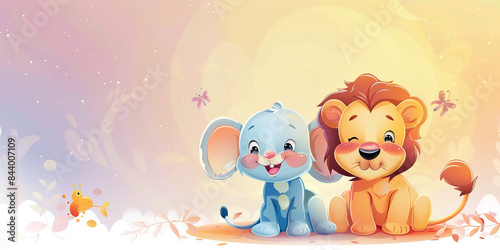 kids wallpaper, cute animals, cartoon style	