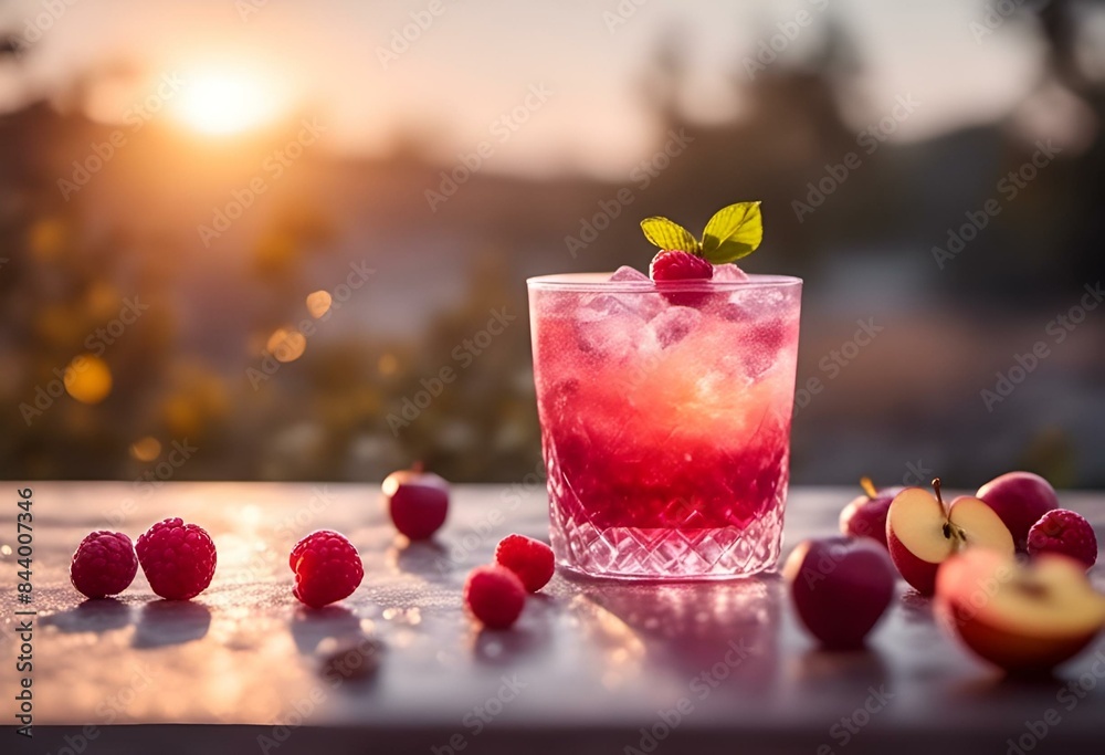AI generated illustration of a glass with raspberries and lemon slice AI generated illustration of a glass with raspberries and lemon slice