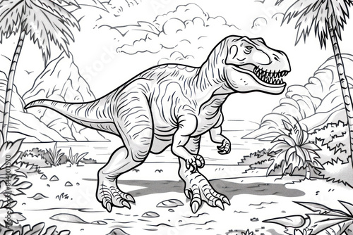 Dinosaur Coloring Page Illustration.