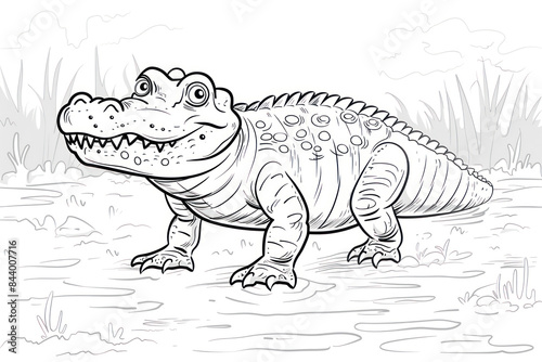 Cute crocodile cartoon coloring page illustration. For kids coloring book.