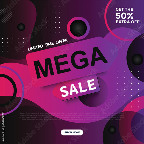 Modern Mega sale banner composition with flat discount background template abstract vector