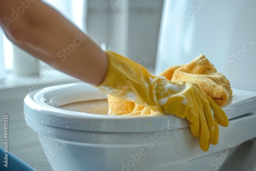 Close-Up of Person Cleaning Toilet