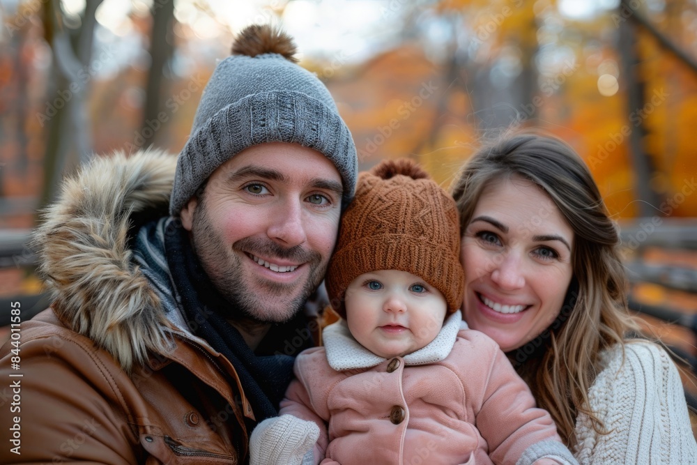 Obraz premium Happy family portrait in autumn park