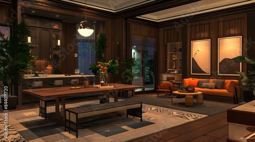  An open-concept kitchen with a large island, state-of-the-art appliances, and sleek cabinetry, designed for both functionality and aesthetics
