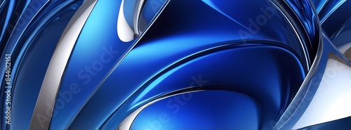 abstract blue background illustration with waves, crome, metallic, curve, liquid, luxury