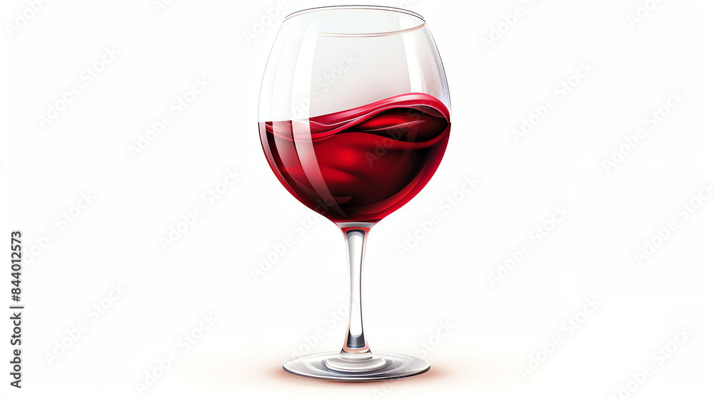 Red wine glass isolated on white background. Vector illustration of a realistic wine glass with red wine.