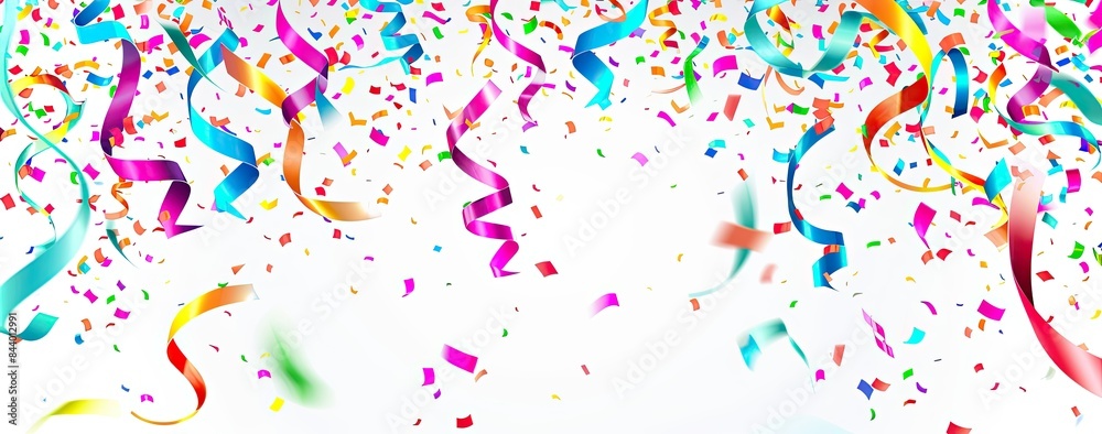 Fototapeta premium A picture for a holiday card. Sheets of colored paper and ribbons on a white background, as well as a free zone for text.