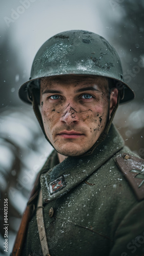 Portrait of Russian Soldier in Trenches