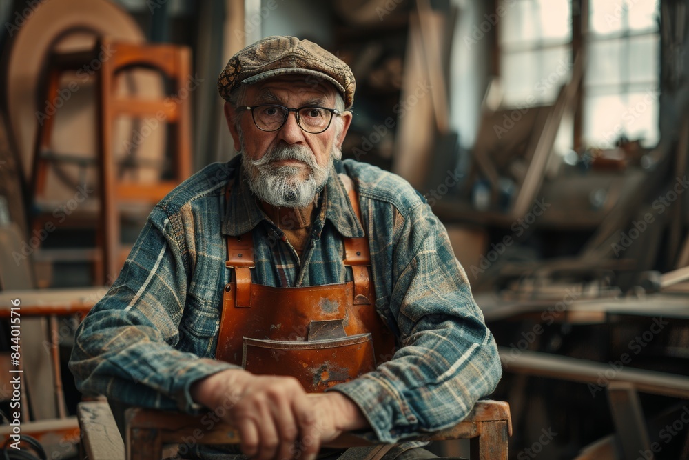 Craftsman Sanding a Chair Frame in Workshop Craftsman Sanding a Chair Frame in Workshop