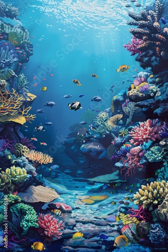 underwater world corals fish Generative AI © Evghenii