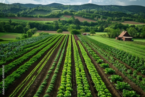 Aerial View of a Vegetable Farm in a Rolling Landscape