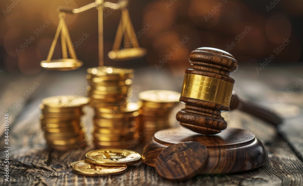 Silver Coins Gavel Justice Legal System Wealth Law Finance Courtroom Silver Coins Gavel Justice Legal System Wealth Law Finance Courtroom