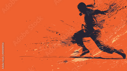 Dynamic Action Silhouette of a Person in Motion on Vibrant Orange Background - Emphasizing Physical Movement and Energy Through Creative Art