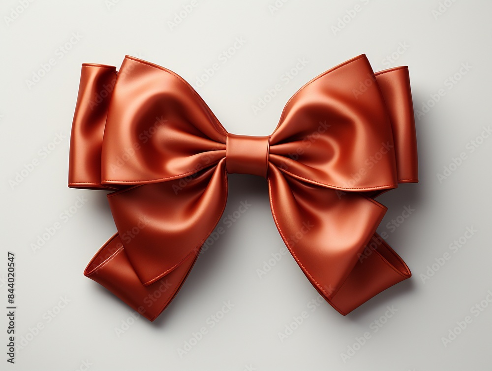 A shiny orange satin bow is set against a simple neutral background.