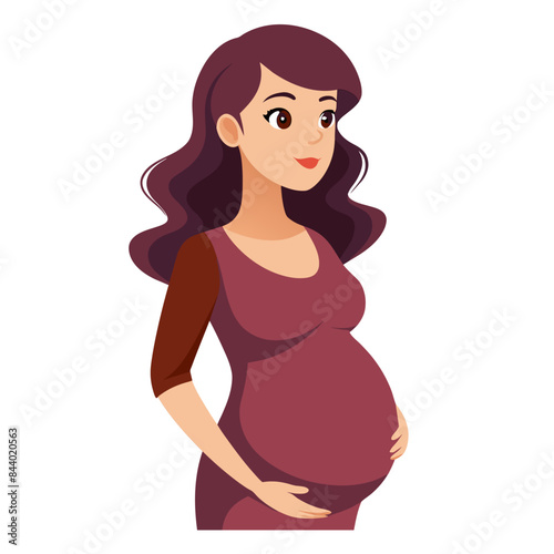 The cartoon depicts a pregnant woman gently cradling her belly