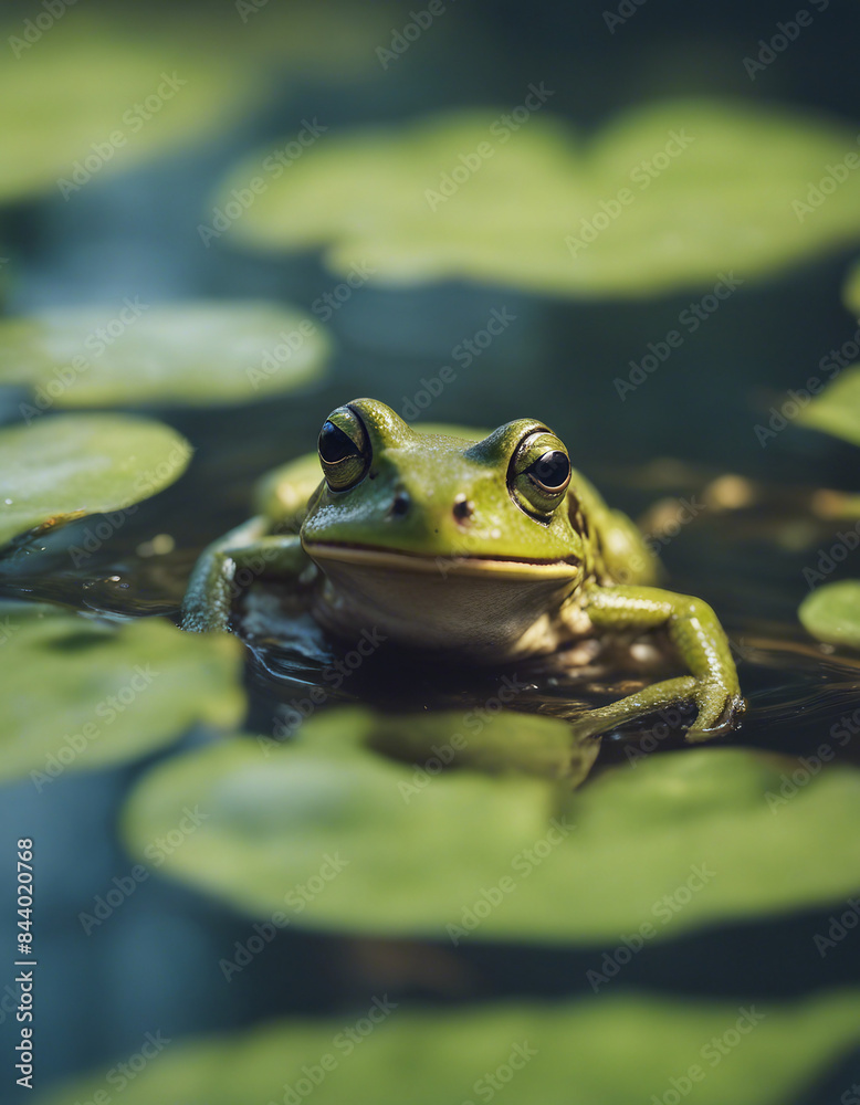 close-up image of an amphibious, olive-colored frog springing off a broad, green leaf
close-up image of an amphibious, olive-colored frog springing off a broad, green leaf