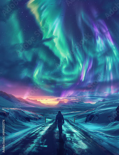 Colorful polar arctic Northern lights Aurora Borealis activity in winter