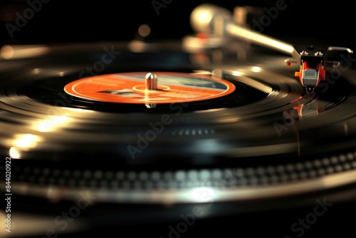DJ Turntable Close-Up with Vinyl Record Playing photo