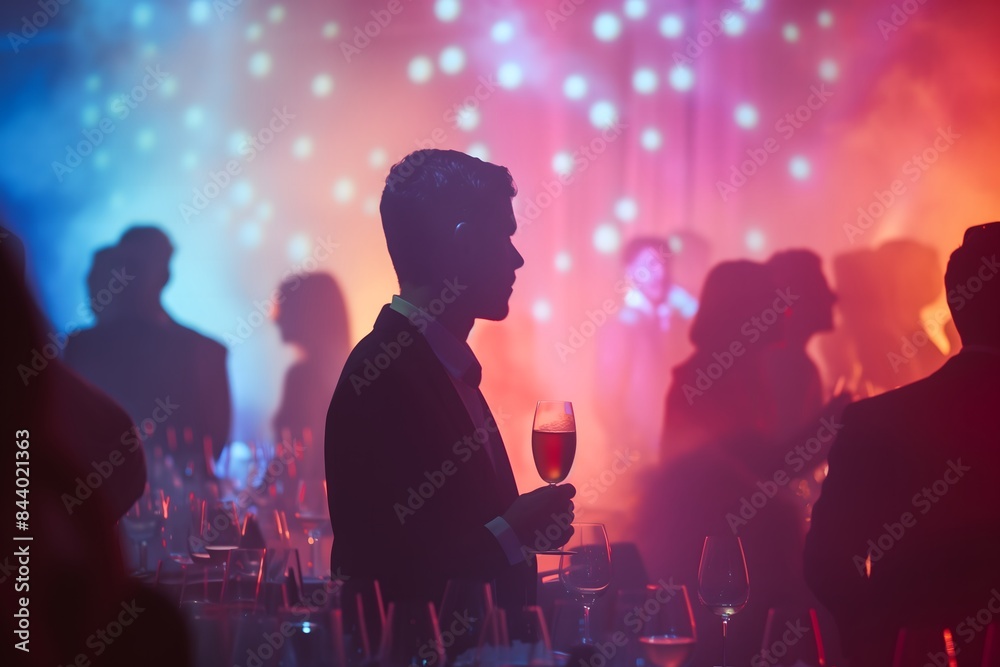 Elegant Man with Wineglass at Glamorous Party Elegant Man with Wineglass at Glamorous Party