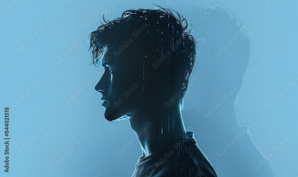 Illustration of a man on a blue background. Cyberspace Illustration of a man on a blue background. Cyberspace