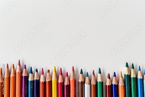 Top View of Colorful Pencils in a Row