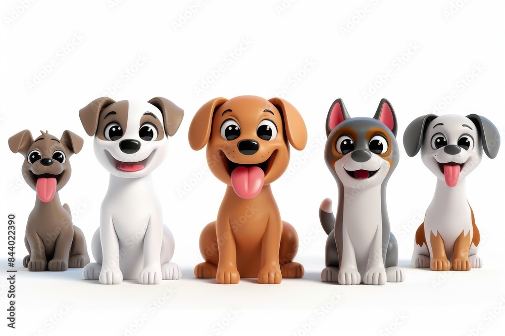 Cute funny cartoon dogs, 3d realistic puppy pet pictogram, dogs set on white background Cute funny cartoon dogs, 3d realistic puppy pet pictogram, dogs set on white background