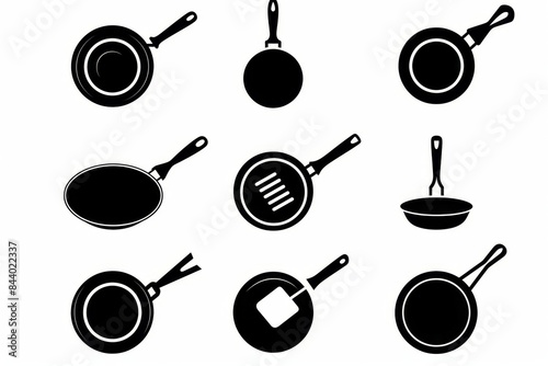 Frying pan icon, empty nonstick cookware sign, non stick symbol skillet, saucepan emblem, pan isolated photo