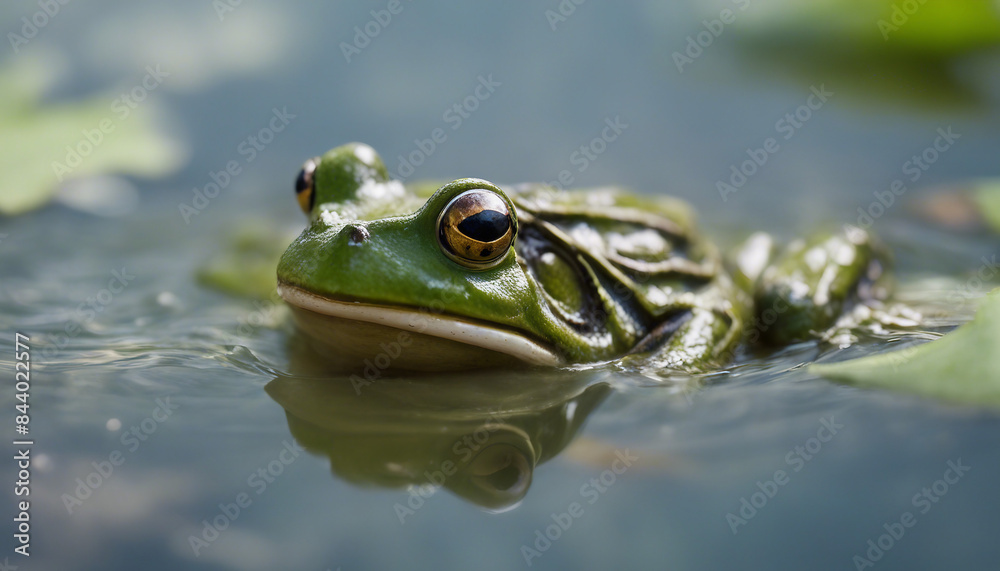 close-up image of an amphibious, olive-colored frog springing off a broad, green leaf
close-up image of an amphibious, olive-colored frog springing off a broad, green leaf