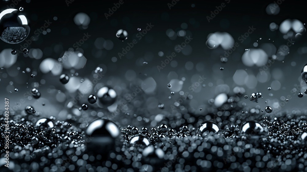 A black background with floating spheres of silver particles floating around. A black background with floating spheres of silver particles floating around.