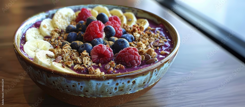Tropical Acai Bowl with Fresh Berries, Banana Slices, and Granola by the Beach
Tropical Acai Bowl with Fresh Berries, Banana Slices, and Granola by the Beach
