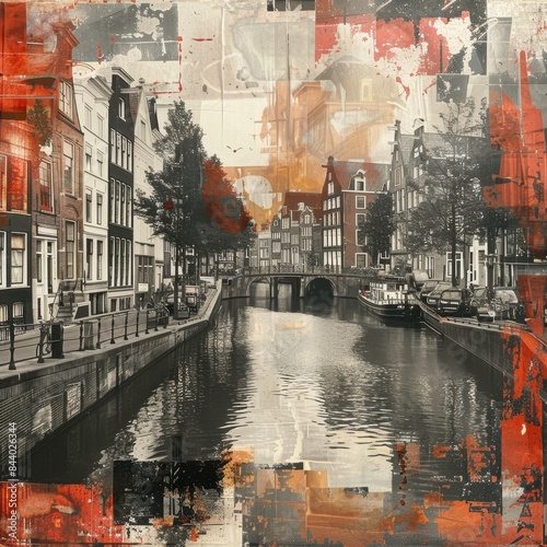 Amsterdam Canal Belt Scenic Art Collage