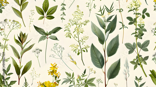 Vintage Botanical Art: Exquisite Herbal Illustration Displaying Various Medicinal Plants photo
