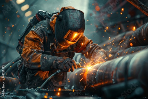 Welder Joining Metal Pipes