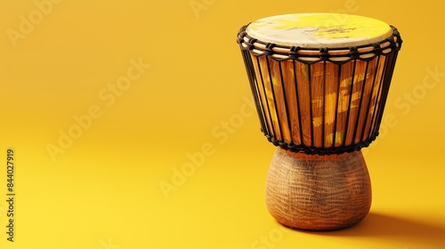 This is a beautiful djembe drum. It is made of wood and has a goatskin head. The drum is decorated with intricate carvings and has a rich  warm sound.