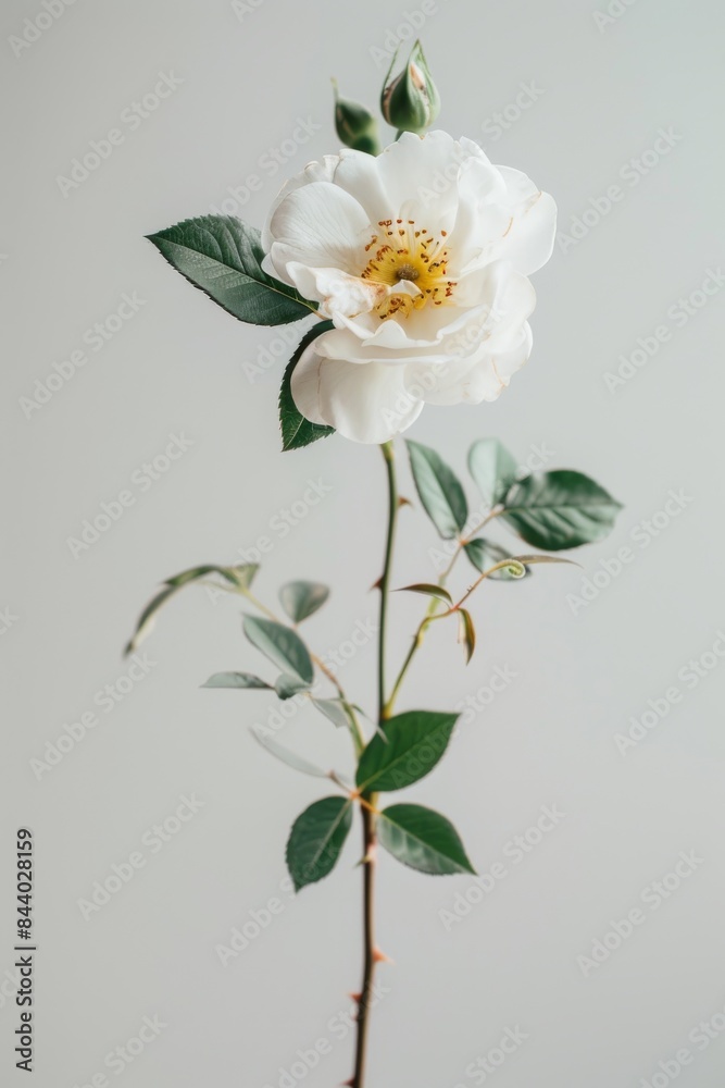 Obraz premium flower Photography, Cherokee Rose, copy space on right, Isolated on white Background