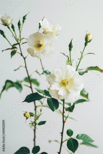 flower Photography  Cherokee Rose  copy space on right  Isolated on white Background