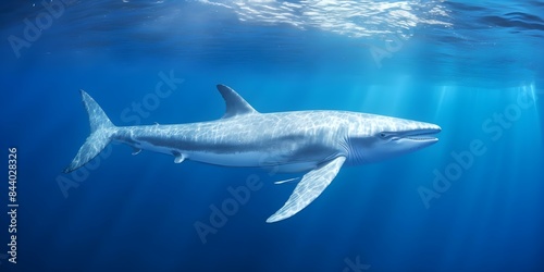 The grace of a majestic Beluga whale swimming in sparkling blue ocean waters. Concept Marine Life, Ocean Beauty, Underwater Photography, Majestic Wildlife, Beluga Whales © Ян Заболотний