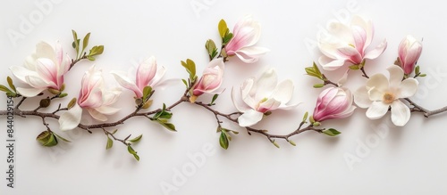 Stunning magnolia flower arrangement on a clean white backdrop.